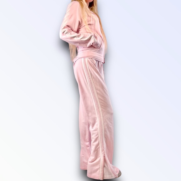 Vtg Y2K Sweatsuit Pink Tracksuit Wide Leg Warm Ups - Picture 1 of 6